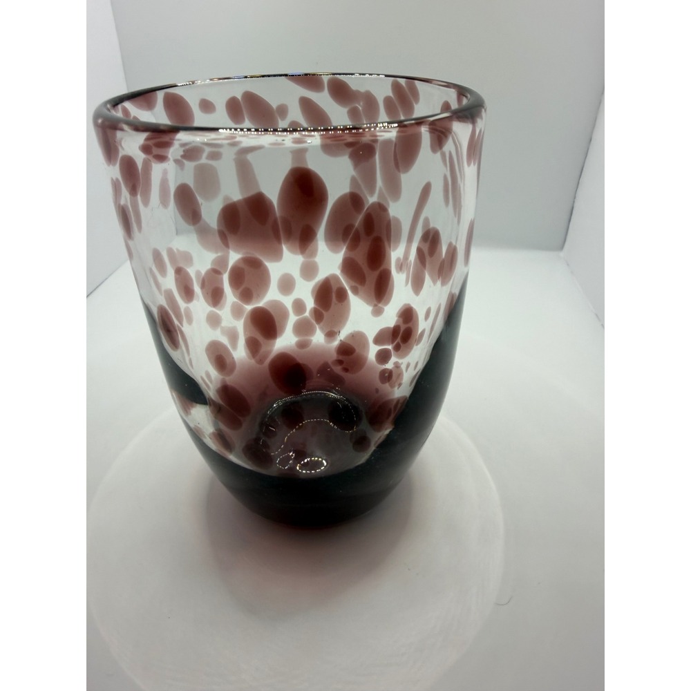 Handblown Art Glass Vase Purple Red Confetti Heavy Base 8.5" Modern Decor - Picture 7 of 11
